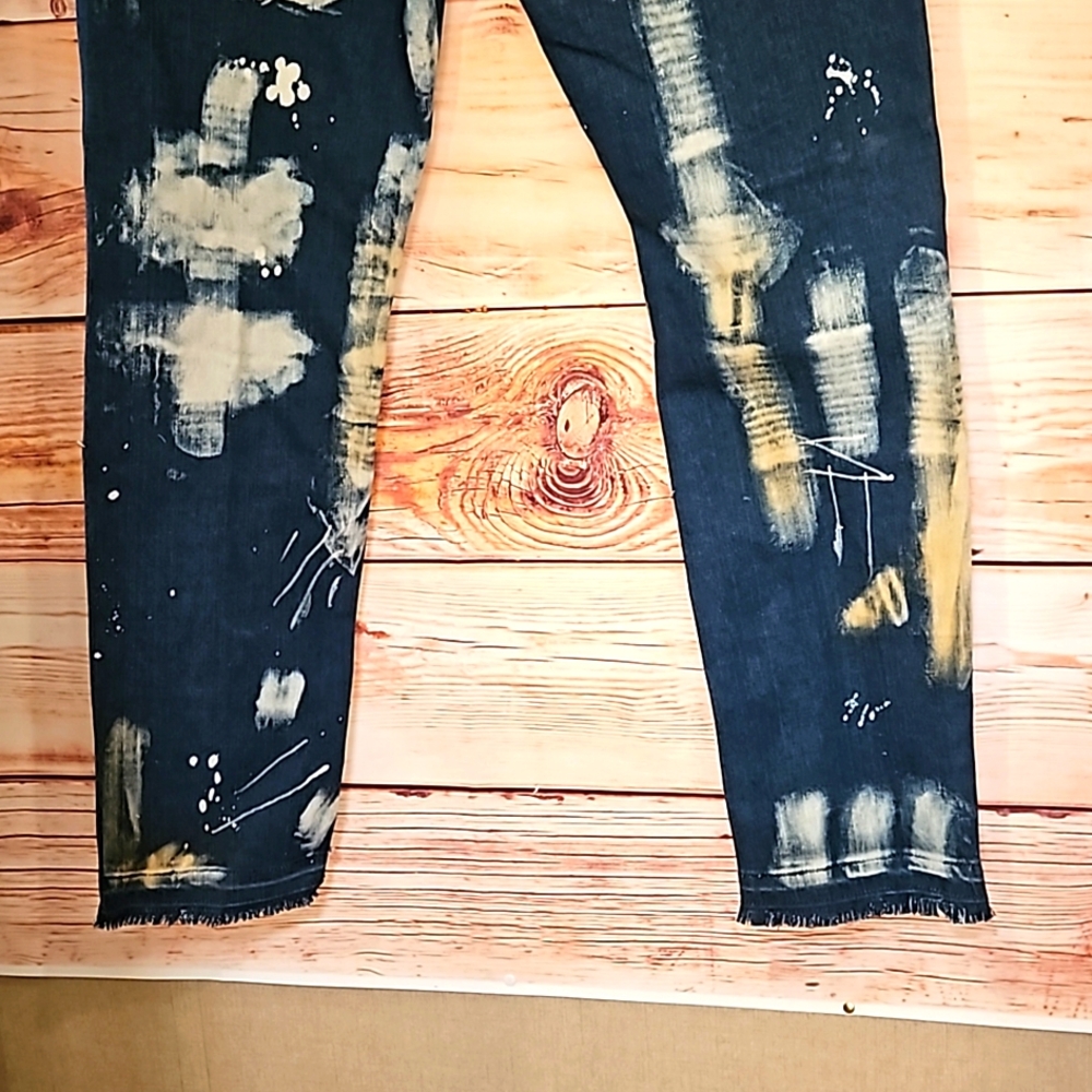 HANDMADE~EMBELLISHED "One Kind Denim" Bleached, Patched, Embroidered HIPPIE Jean - Picture 10 of 12
